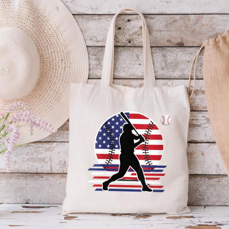 Women's Batter Patriotic American Flag Baseball Silks Canvas Tote Bag
