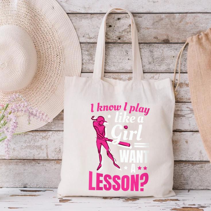 Women's Play Like A Girl Softball Baseball Girls Canvas Tote Bag
