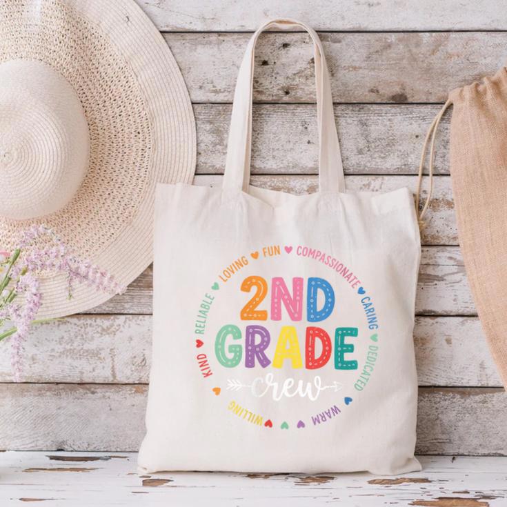 Women's Second 2ND Grade Crew Back To School Kids Students Tee Canvas Tote Bag