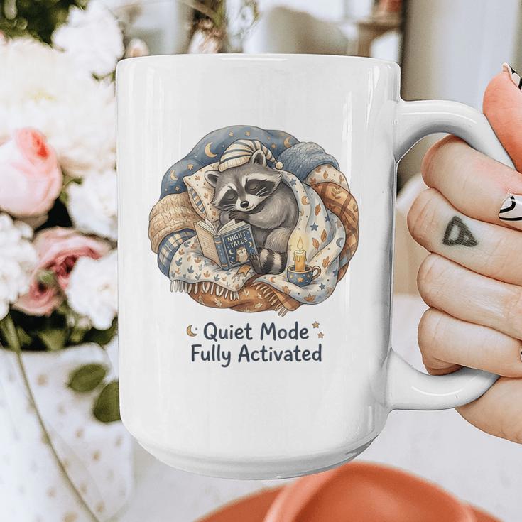 Quiet Mode Fully Activated Cozy Sleeping Raccoon Book Lover Graphic Print Coffee Mug