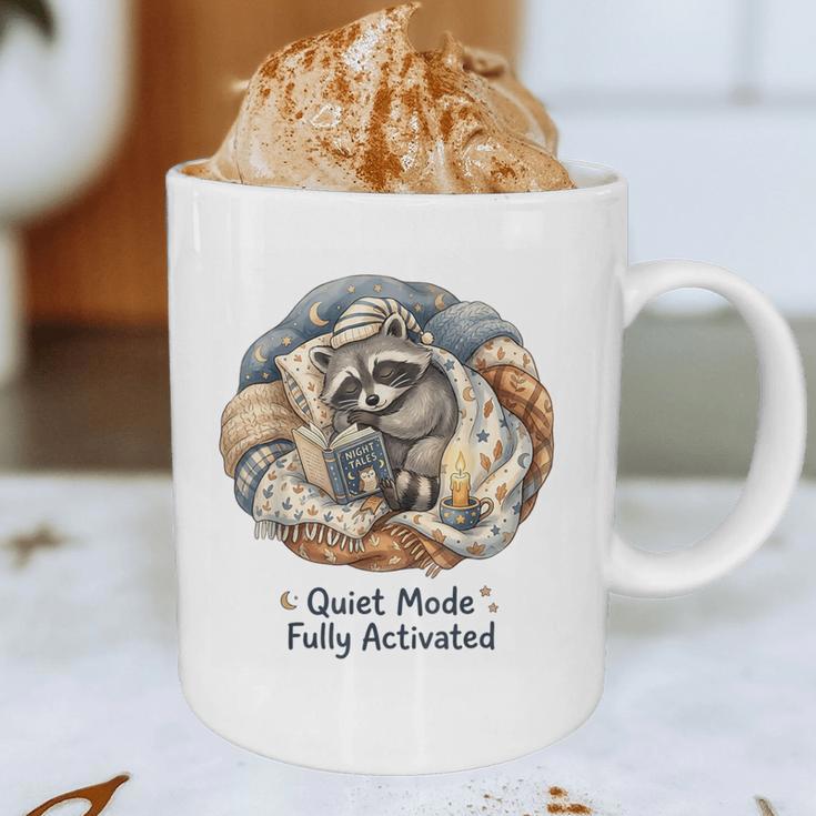 Quiet Mode Fully Activated Cozy Sleeping Raccoon Book Lover Graphic Print Coffee Mug