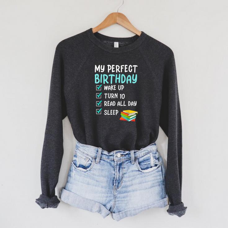 10th Perfect Birthday Reading 10 Years Old Book Lover Raglan Sleeve Sweatshirt