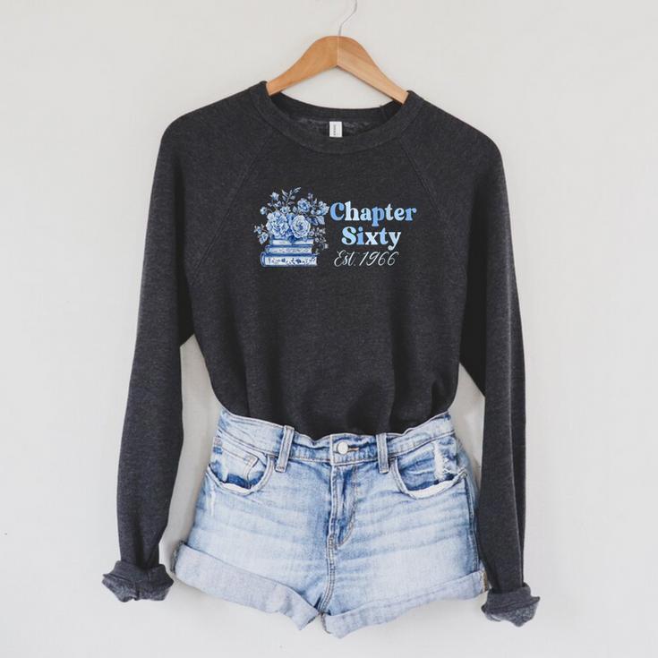 1966 Chapter Sixty 60th Birthday Blue Toile Floral Book Raglan Sleeve Sweatshirt
