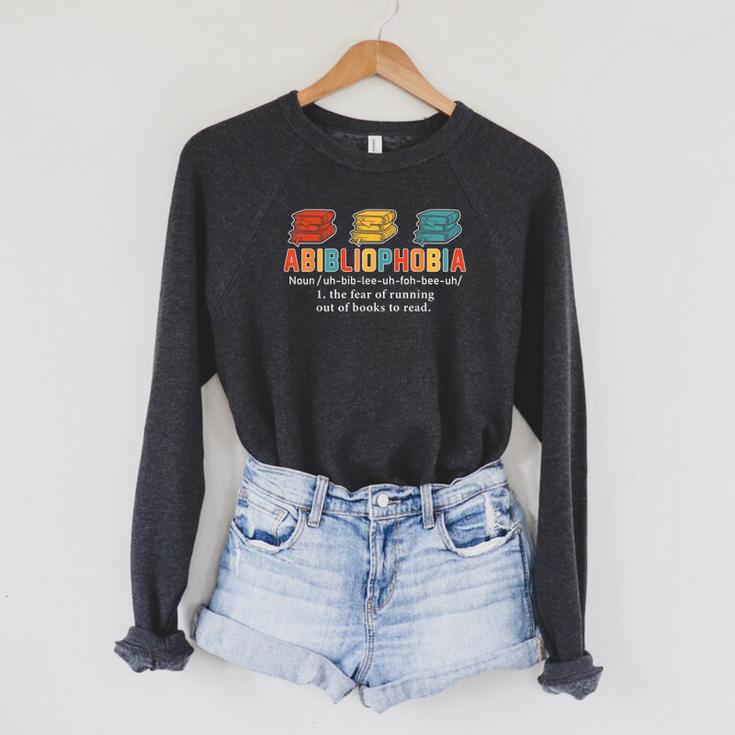 Abibliophobia Definition Bookworm Book Reader Reading Geek Raglan Sleeve Sweatshirt