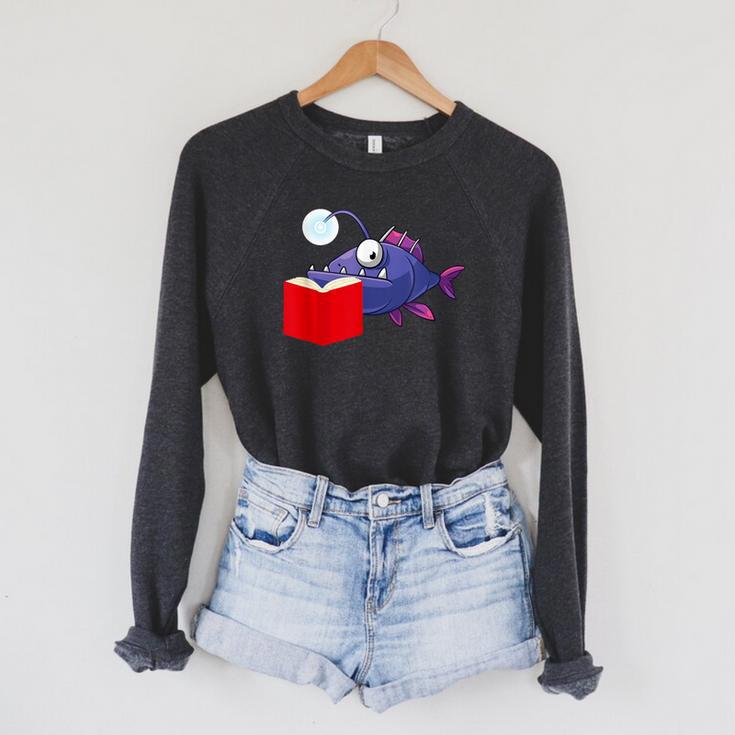 Anglerfish Reading Book Raglan Sleeve Sweatshirt