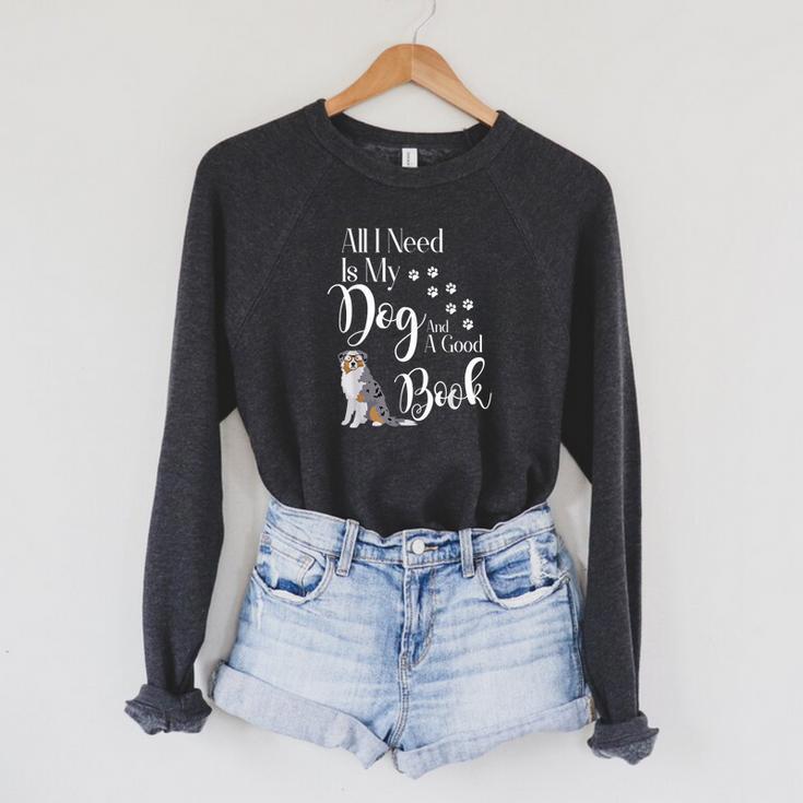 Australian Shepherd Dog Book Reading Love Mini Aussie Men Women Kids Raglan Sleeve Sweatshirt