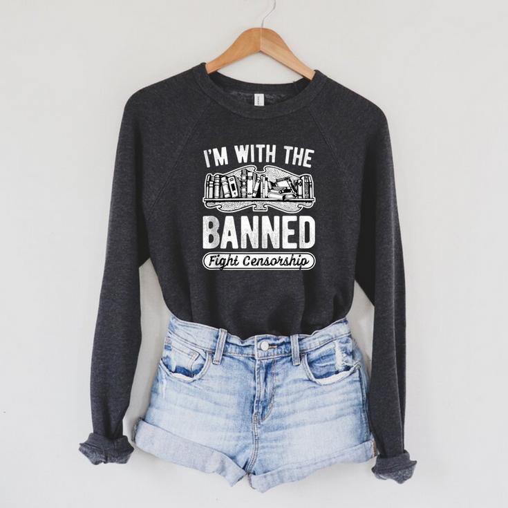 Banned Books Fight Censorship I'm With The Banned Book Pun Raglan Sleeve Sweatshirt