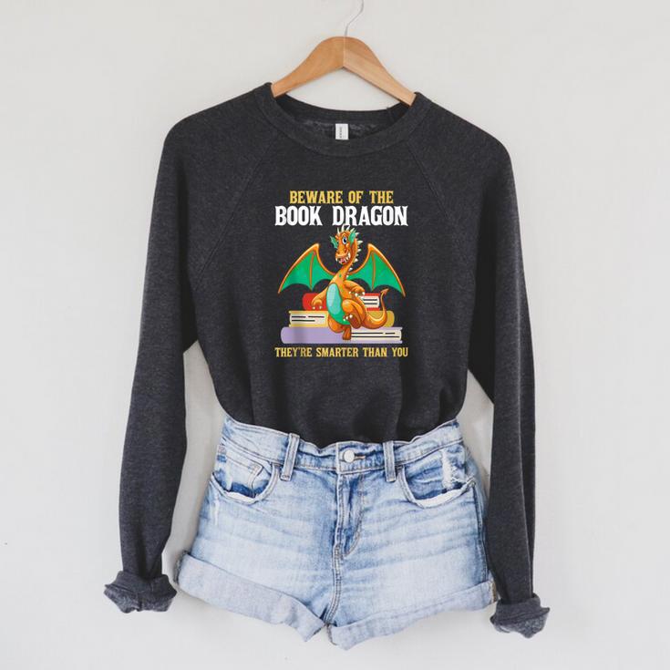 Beware Of The Book Dragon Mythical Creatures Raglan Sleeve Sweatshirt