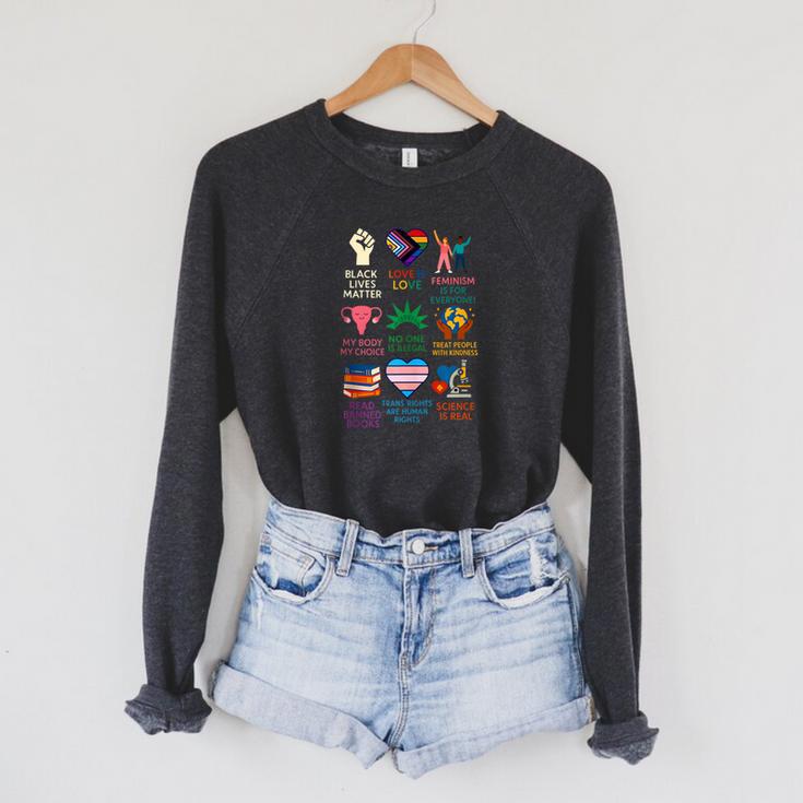 BLM Human Rights Feminism Trans Science Books LGBTQ Kindness Raglan Sleeve Sweatshirt