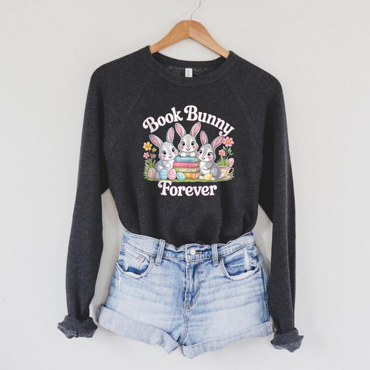 Book Bunny Forever Easter Reading Librarian Bookworm Raglan Sleeve Sweatshirt
