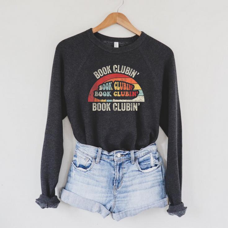 Book Clubin' Retro 70s Style Book Club Reader Graphic Raglan Sleeve Sweatshirt