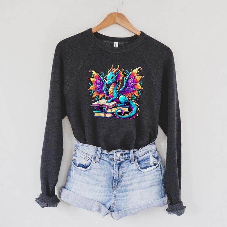Book Dragon Reading Raglan Sleeve Sweatshirt