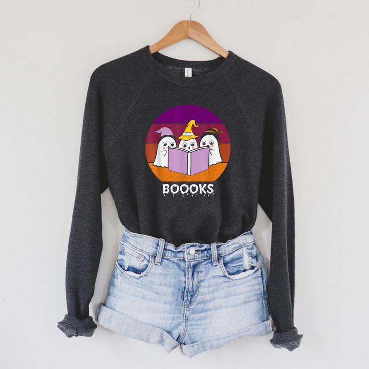Book Ghost Reading Halloween Teacher For Men Women Raglan Sleeve Sweatshirt