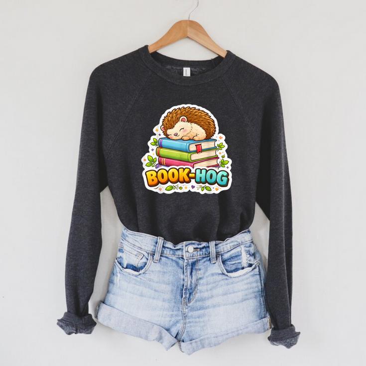 Book Hog Lover Hedgehog Owner Erinaceinae Bookworm Pun Joke Raglan Sleeve Sweatshirt