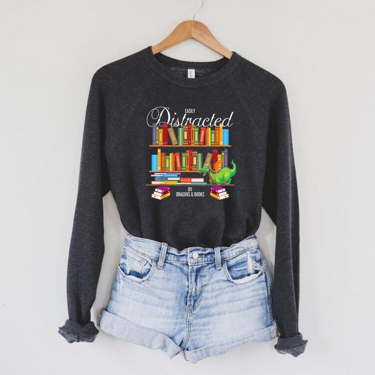 Book Lover Distracted By Books & Dragons Bookworm Raglan Sleeve Sweatshirt