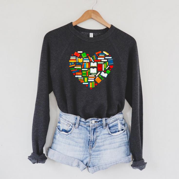 Book Lover Librarian Books Heart Valentine Raglan Sleeve Sweatshirt