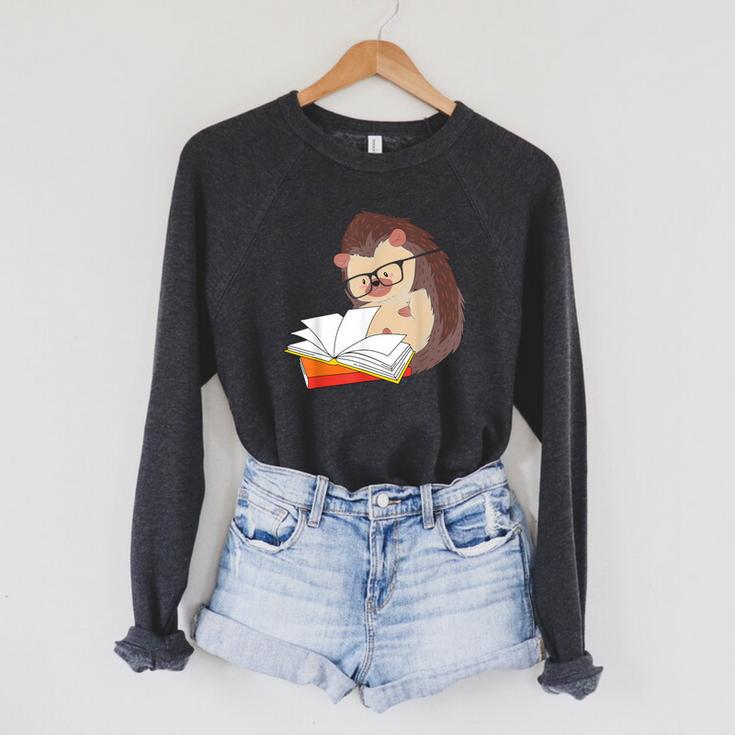 Book Reading Bookworm Forest Animal Wildlife Cute Hedgehog Raglan Sleeve Sweatshirt