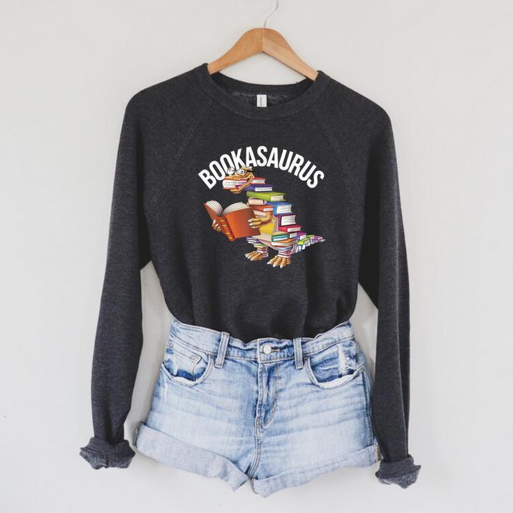 Book Reading Dinosaur T-Rex Dino Bookworm Raglan Sleeve Sweatshirt