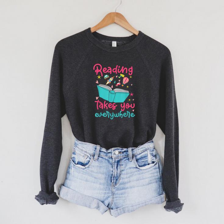 Book Reading Reading Takes You Everywhere Raglan Sleeve Sweatshirt