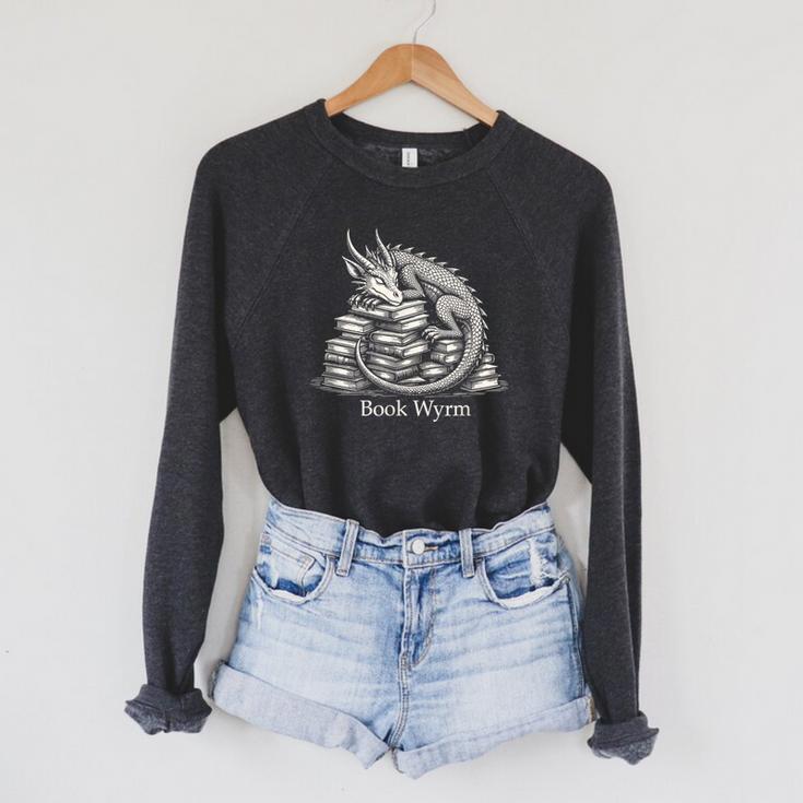 Book Wyrm Fantasy Creature Reading Mythical Art Raglan Sleeve Sweatshirt
