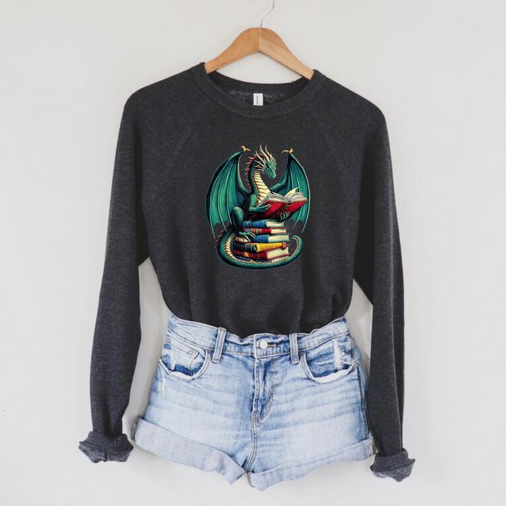 Books Dragon Reading Book Lover Raglan Sleeve Sweatshirt