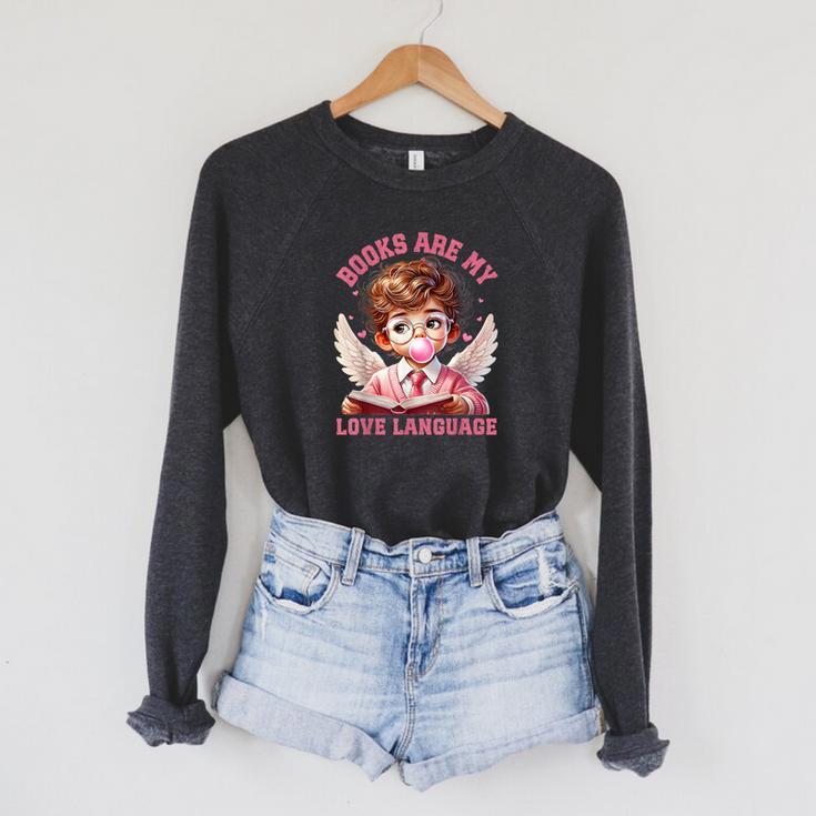Books Are My Love Language Reading Lover I Valentines Cupid Raglan Sleeve Sweatshirt