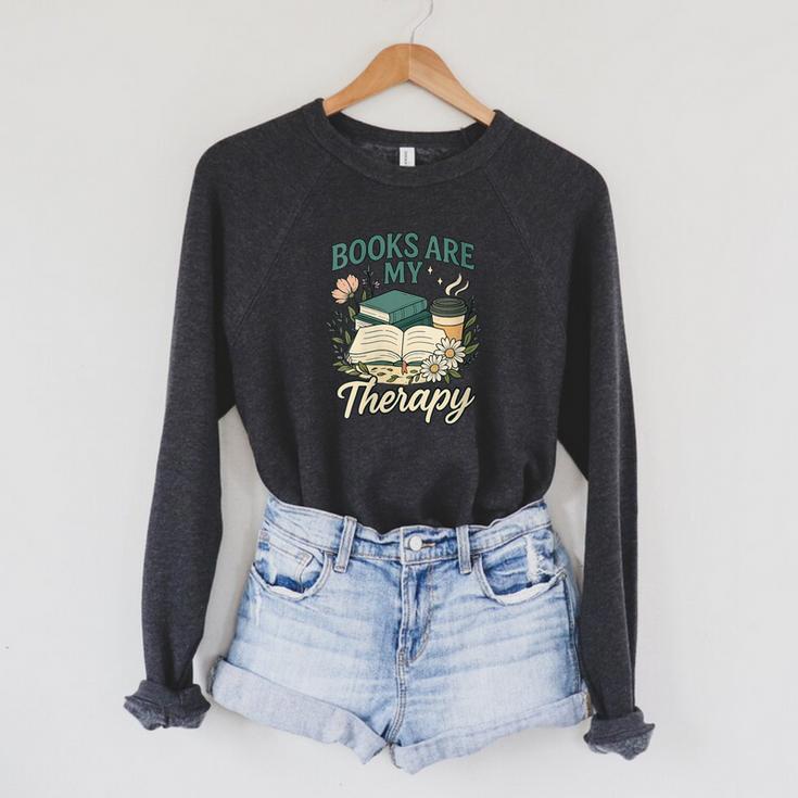 Books Are My Therapy Cozy Book Lover Reading & Coffee Raglan Sleeve Sweatshirt