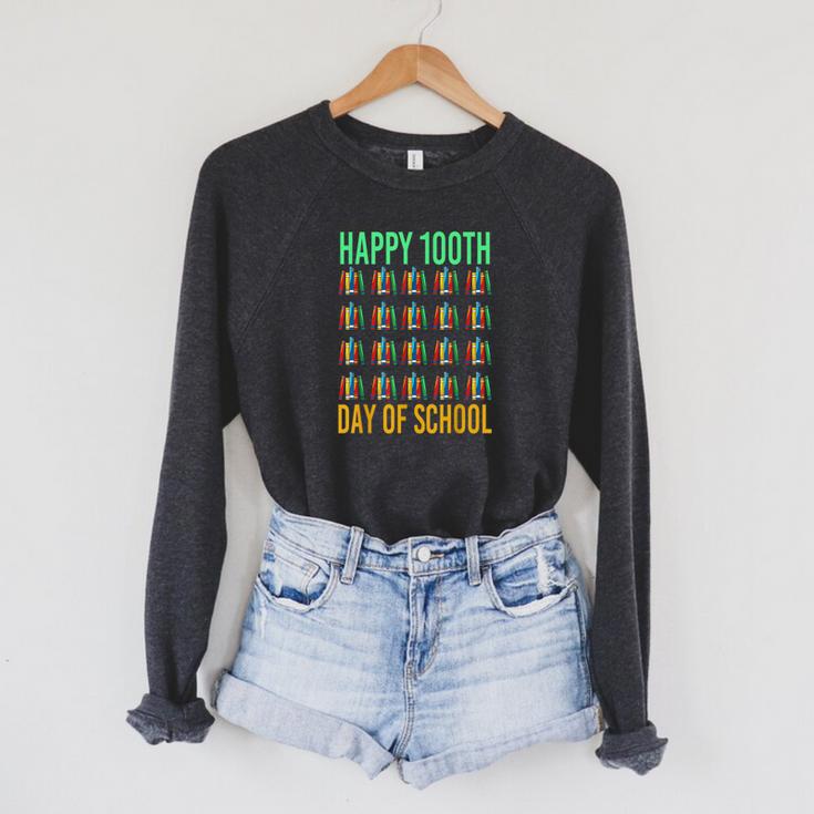 Books School Teacher Student Happy 100th Day Of School Raglan Sleeve Sweatshirt