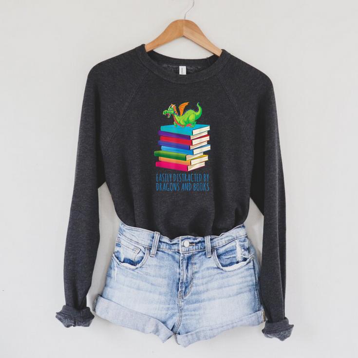 Bookworm Easily Distracted By Dragons And Books Reader Raglan Sleeve Sweatshirt