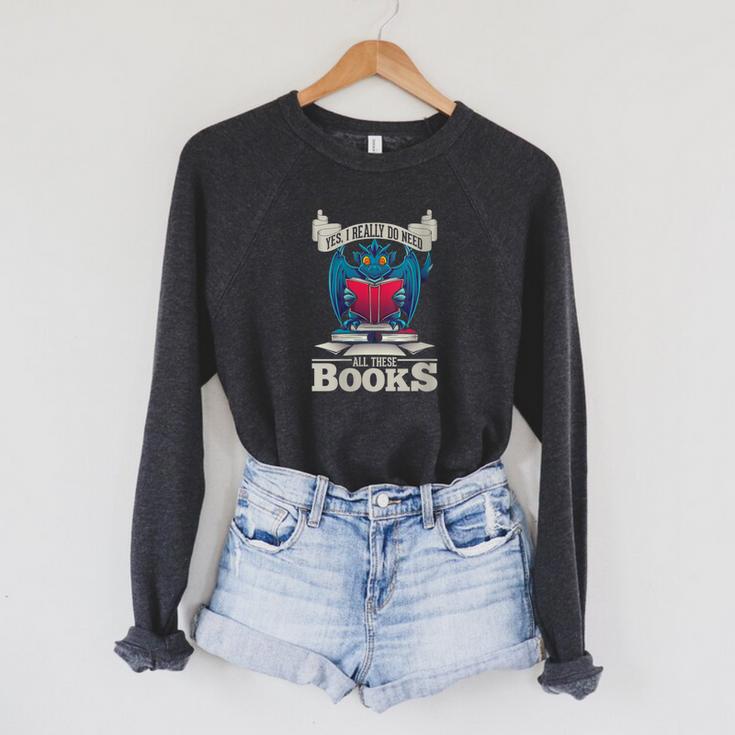 Bookworm Flying Mythical Creature Book Reading Dragon Raglan Sleeve Sweatshirt