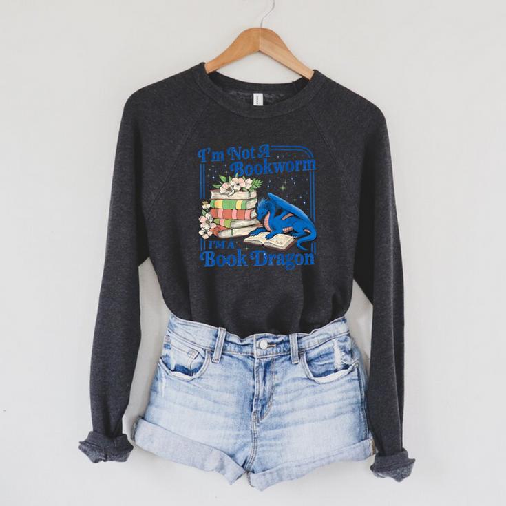 Bookworm I'm A Book Blue Dragon Fantasy Reader Bookish Raglan Sleeve Sweatshirt