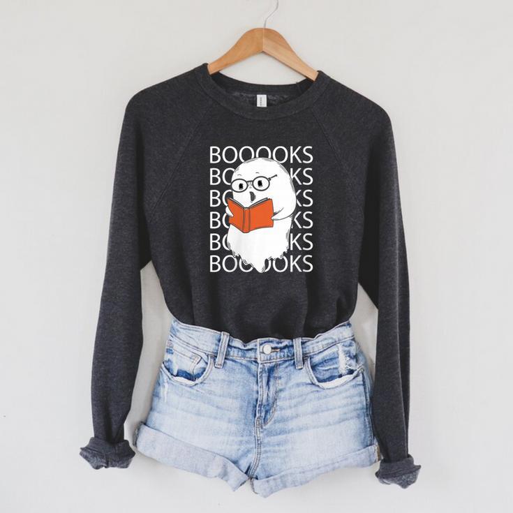 Booooks Cute Ghost Reading Books Halloween For Teacher &Kids Raglan Sleeve Sweatshirt