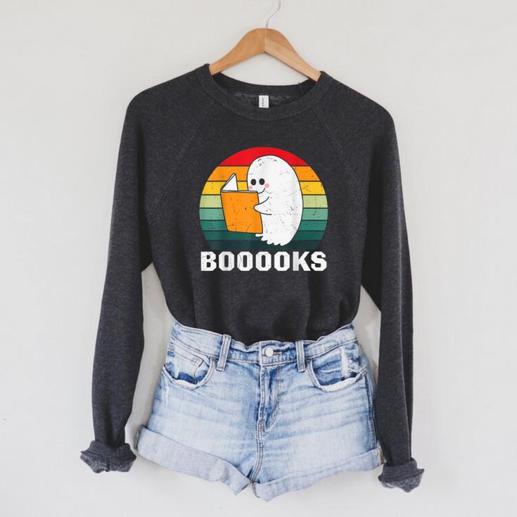 Booooks Funny Halloween Ghost Books For Bookworm Readers Raglan Sleeve Sweatshirt