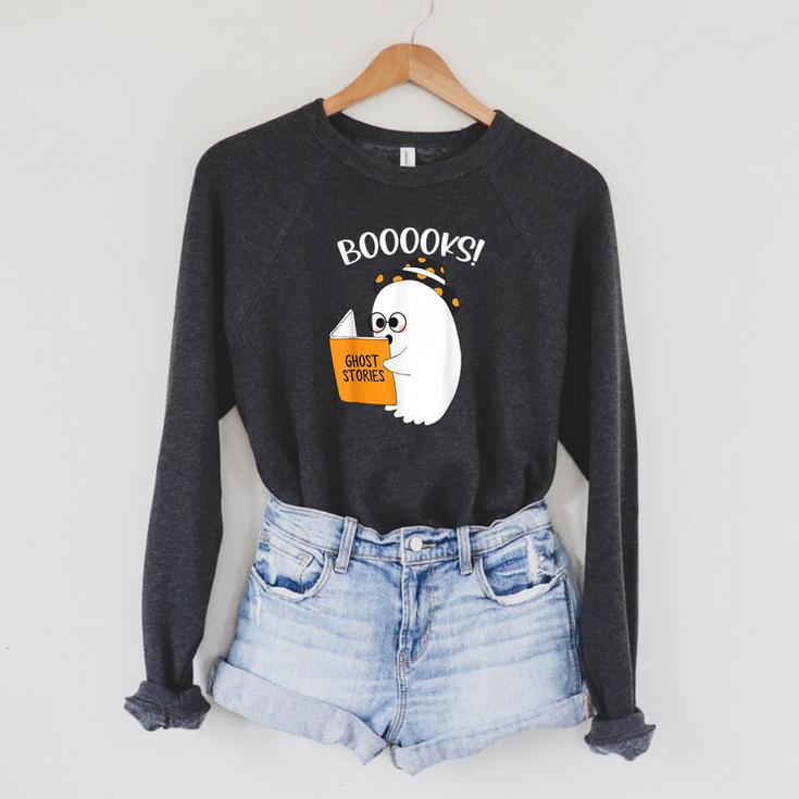 Booooks Ghost Reading Books Halloween Teacher Gift For Men Women Raglan Sleeve Sweatshirt