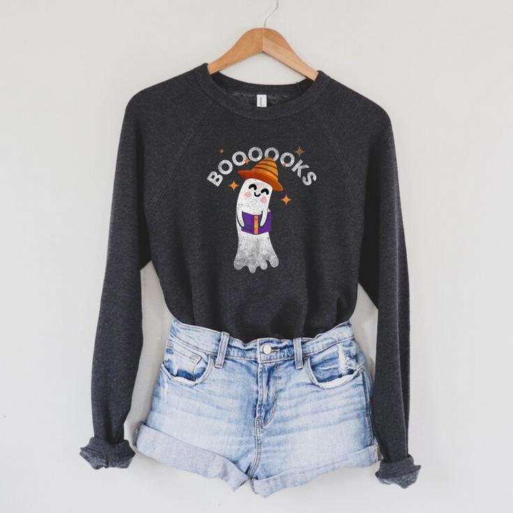 Boooooks Halloween Ghost Reading Book For Teacher & Student For Men Women Kids Raglan Sleeve Sweatshirt