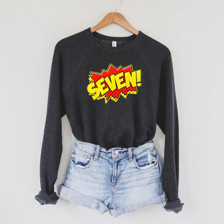 Boy Seven Superhero Comic Book Hero 7th Birthday Boy 7 Years Raglan Sleeve Sweatshirt