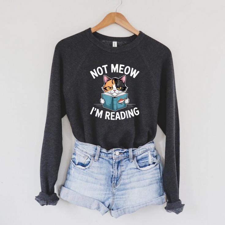 Calico Cat Graphic Not Meow Im Reading Book Lover Raglan Sleeve Sweatshirt