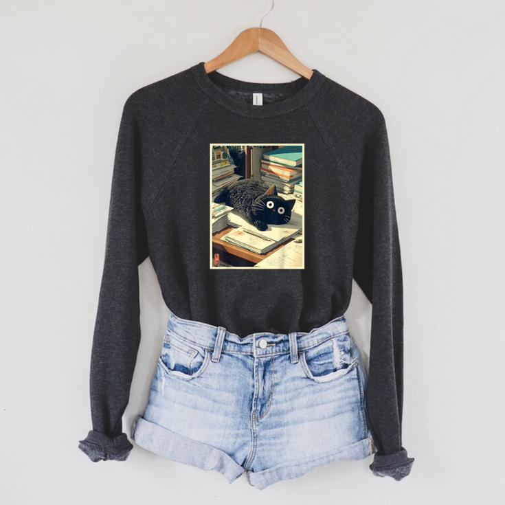 Cat Teacher Student School Last Day Books First 100th Day Raglan Sleeve Sweatshirt
