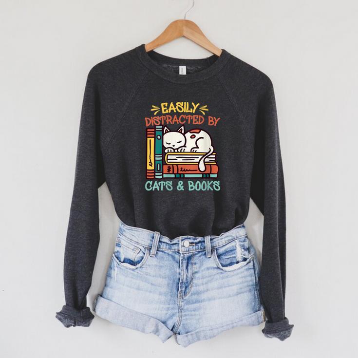Cats And Books Easily Distracted By Cats And Books Raglan Sleeve Sweatshirt