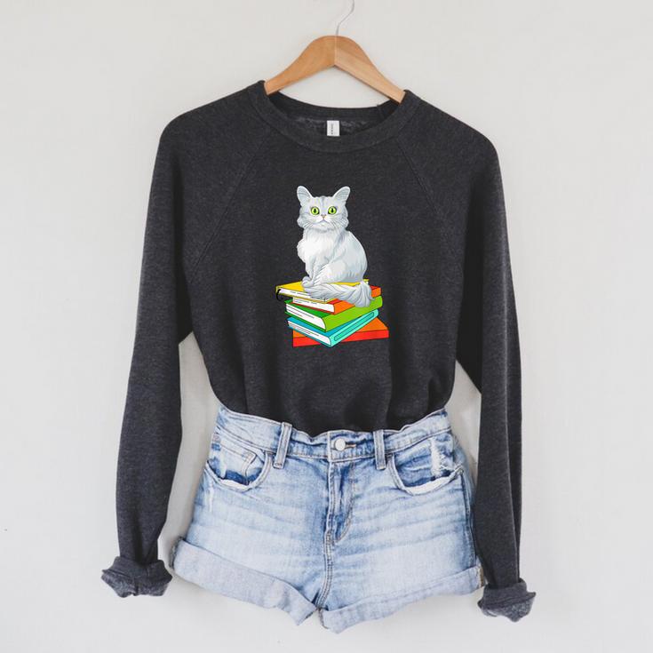 Cats And Books Lover Persian Cat For Men Women Kids Raglan Sleeve Sweatshirt