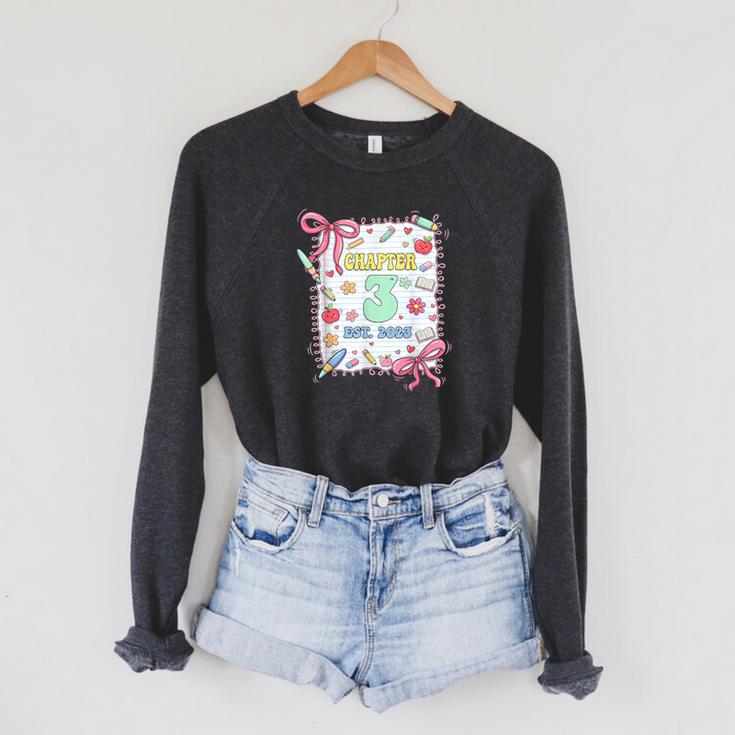 Chapter 3 Years Old 3rd Birthday Book Lover Coquette Bow Raglan Sleeve Sweatshirt