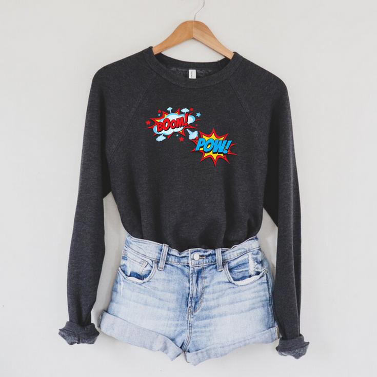 Comic Book POW Shirt BOOM Retro Superhero Costume Raglan Sleeve Sweatshirt