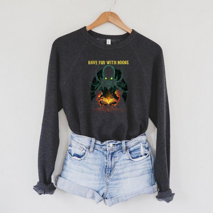 Cthulhu Necronomicon Fun With Books Cosmic Horror Cthulhu Raglan Sleeve Sweatshirt