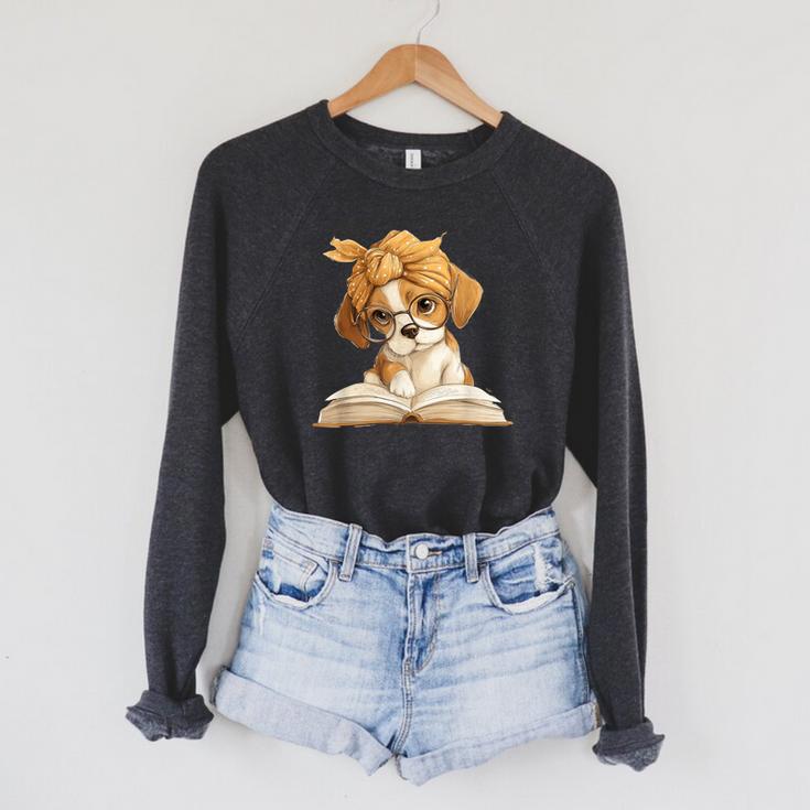 Cute Beagle Puppy Reading Book Lover Dog Animal Graphic Raglan Sleeve Sweatshirt