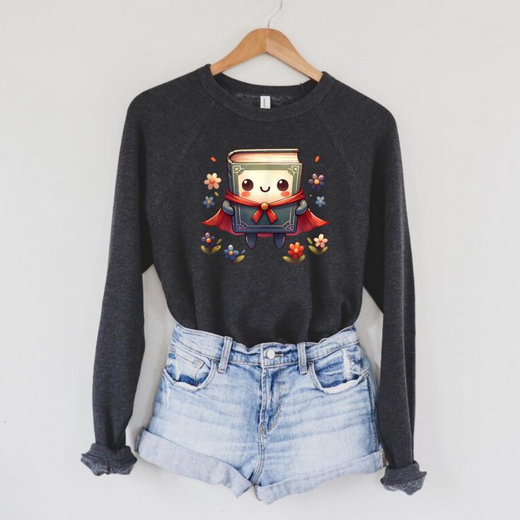 Cute Book Super Hero Reading Superhero Raglan Sleeve Sweatshirt