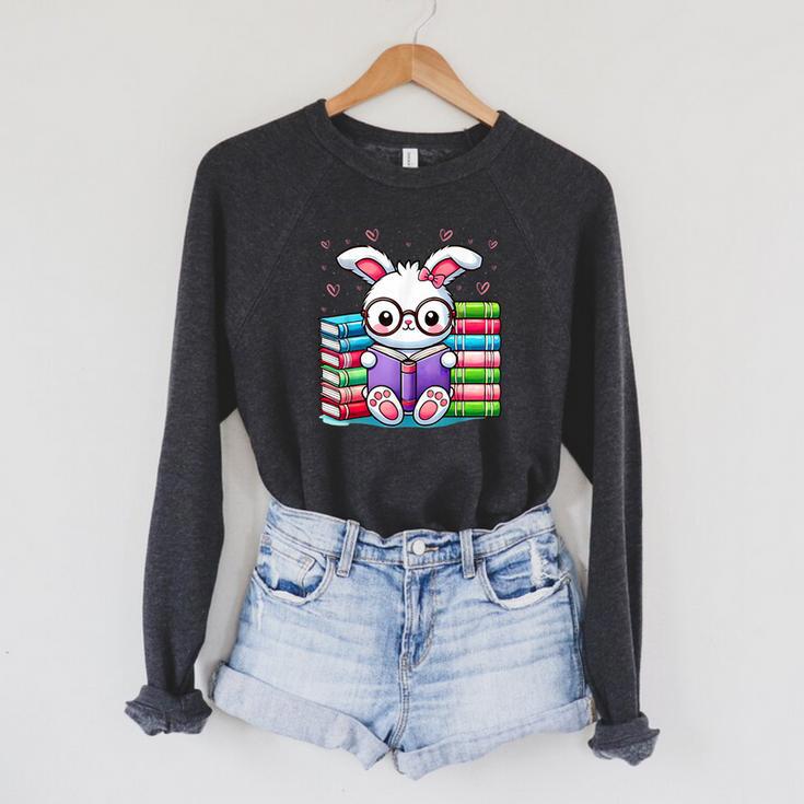 Cute Bunny Reader Rabbit Book Lover Reading Raglan Sleeve Sweatshirt