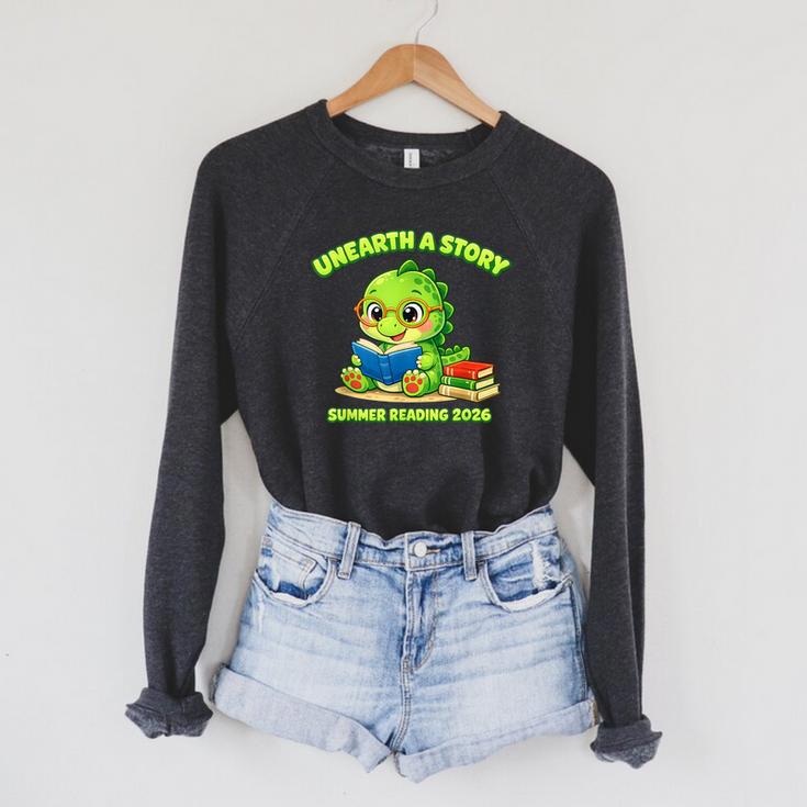 Cute Dino Book Lover Unearth A Story Summer Reading Raglan Sleeve Sweatshirt