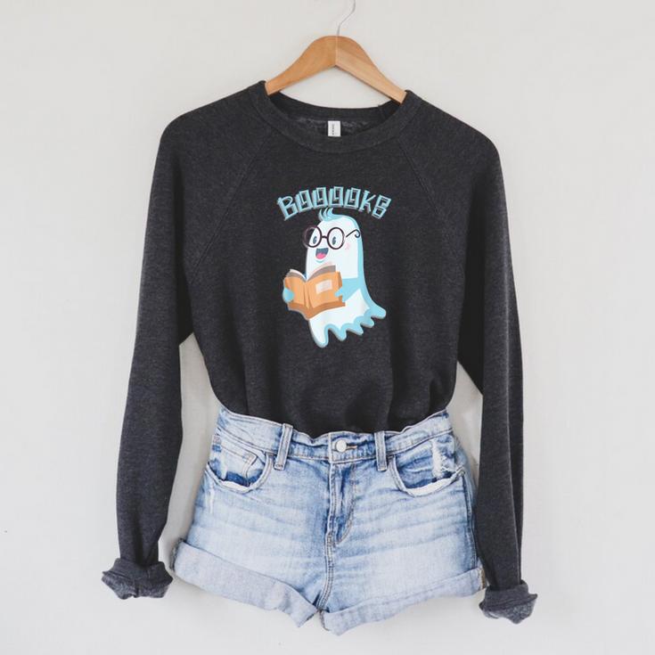 Cute Ghost Book Reading Halloween Teacher Top Men Women Kids Raglan Sleeve Sweatshirt