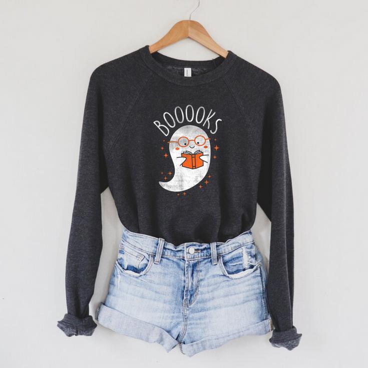Cute Ghost Book Reading Halloween Teacher Top Raglan Sleeve Sweatshirt