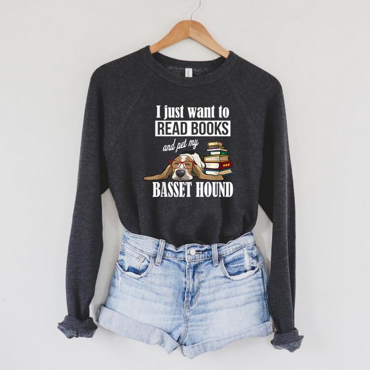 Cute Kids Read Books & Pet My Basset Hound Dog Lover Raglan Sleeve Sweatshirt